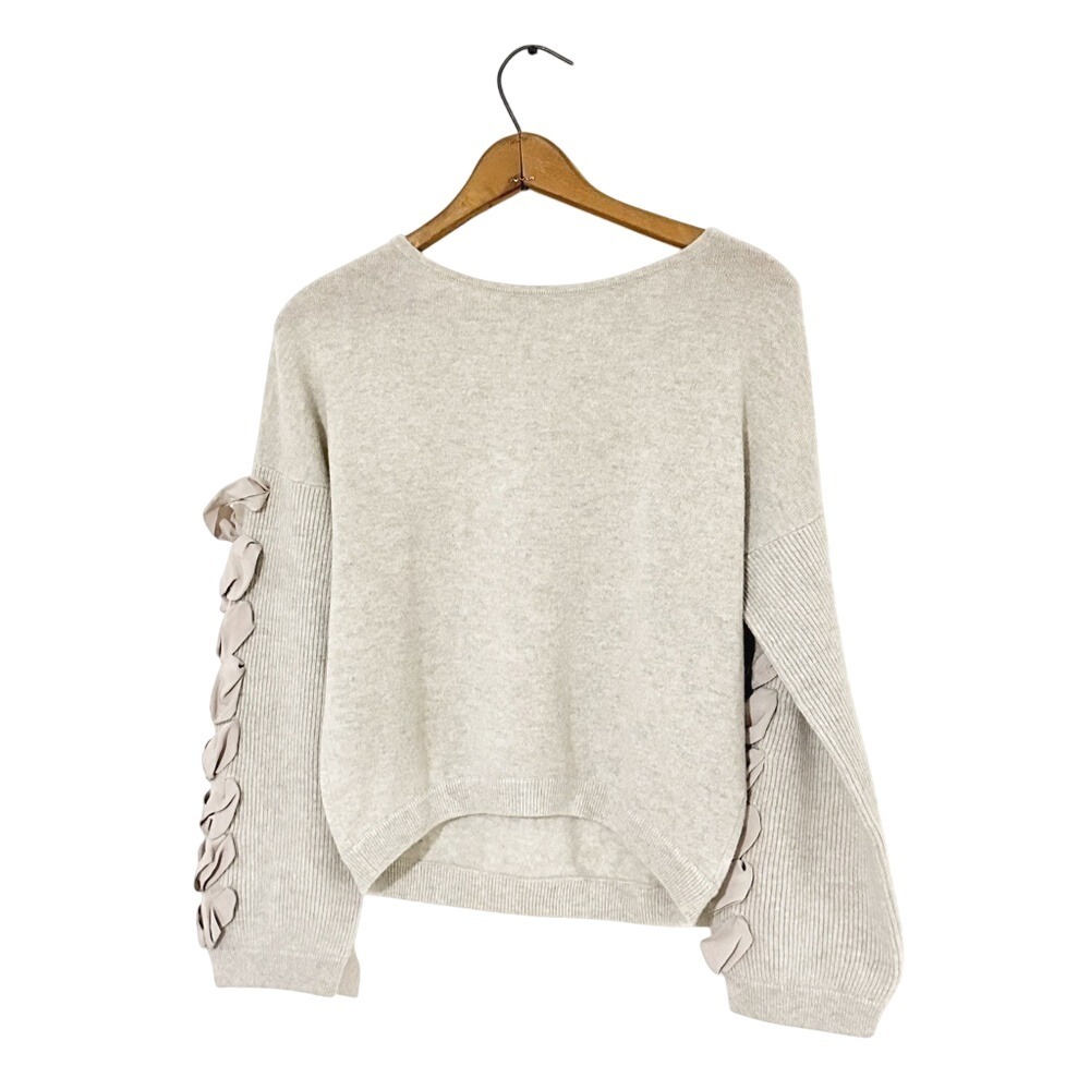 Club Monaco Cashmere Sweater Oatmeal Beige Silk Ribbon XS